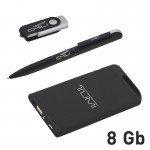 Набор ручка + флеш-карта 8Гб + зарядное устройство 4000 mAh в футляре, покрытие soft touch, черный