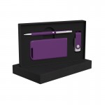 Набор ручка + флеш-карта 8Гб + зарядное устройство 4000 mAh в футляре, soft touch, фиолетовый