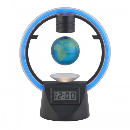 Настольные часы с неоновой подсветкой и левитирующим глобусом d 6 см, черный