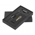 Набор ручка + флеш-карта 8Гб + зарядное устройство 4000 mAh в футляре, покрытие soft touch, черный с золотом