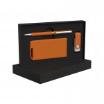 Набор ручка + флеш-карта 8Гб + зарядное устройство 4000 mAh в футляре, soft touch, оранжевый