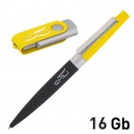 Набор ручка + флеш-карта 16 Гб в футляре, покрытие soft touch, черный с желтым