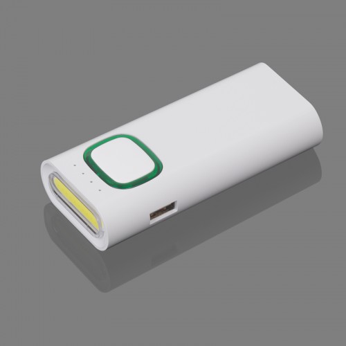 Зарядное устройство с ультраярким LED-фонариком и подсветкой логотипа, 4400 mAh, белый с зеленым
