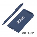Набор ручка + зарядное устройство 4000 mAh в футляре, черный, покрытие soft grip#, темно-синий