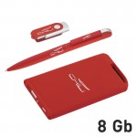 Набор ручка + флеш-карта 8Гб + зарядное устройство 4000 mAh в футляре, покрытие soft touch, красный