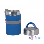 Термос с контейнерами и приборами для ланча, покрытие soft touch, черный, синий