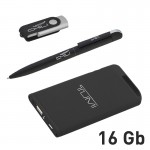 Набор ручка + флеш-карта 16Гб + зарядное устройство 4000 mAh в футляре покрытие soft touch, черный