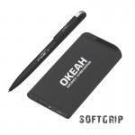 Набор ручка + зарядное устройство 4000 mAh в футляре, черный, покрытие soft grip#, черный