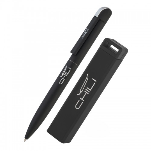 Набор ручка + зарядное устройство 2800 mAh в футляре покрытие soft touch, черный