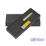 Набор ручка + флеш-карта 16 Гб в футляре, покрытие soft touch, черный с желтым