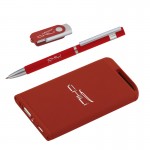 Набор ручка + флеш-карта 16Гб + зарядное устройство 4000 mAh в футляре, soft touch, красный
