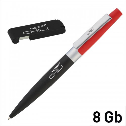 Набор ручка + флеш-карта 8 Гб в футляре, покрытие soft touch, черный с красным