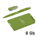 Набор ручка + флеш-карта 8Гб + зарядное устройство 4000 mAh в футляре, soft touch, зеленое яблоко