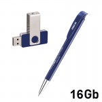 Набор ручка + флеш-карта 16Гб в футляре, белый, темно-синий
