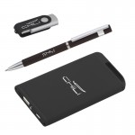 Набор ручка + флеш-карта 8Гб + зарядное устройство 4000 mAh в футляре, soft touch, черный