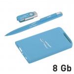 Набор ручка + флеш-карта 8Гб + зарядное устройство 4000 mAh в футляре, покрытие soft touch, голубой