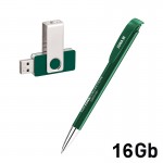 Набор ручка + флеш-карта 16Гб в футляре, белый, темно-зеленый