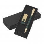 Набор ручка + флеш-карта 16Гб в футляре, темно-зеленый с золотом