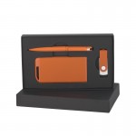 Набор ручка + флеш-карта 8Гб + зарядное устройство 4000 mAh в футляре, покрытие soft touch, оранжевый