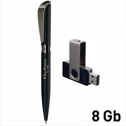 Набор ручка + флеш-карта 8Гб в футляре, прорезиненная поверхность, черный
