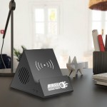 Bluetooth колонка-подставка 3Вт с беспроводным зарядным устройством и подсветкой (белая) логотипа, чёрная, черный