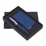 Набор ручка + зарядное устройство 4000 mAh в футляре, покрытие soft touch, темно-синий