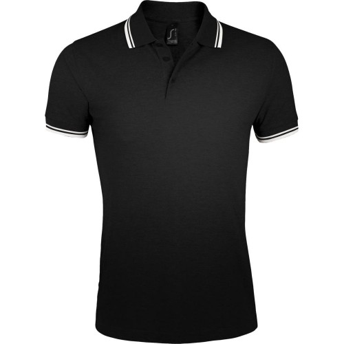 Рубашка поло мужская PASADENA MEN 200 с контрастной отделкой, черная с белым