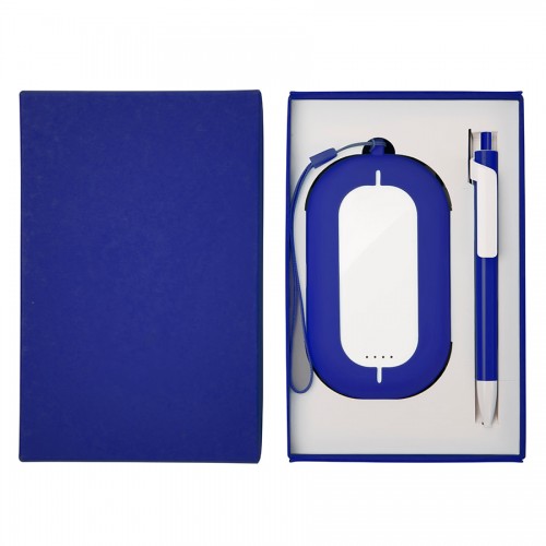 Набор SEASHELL-2: универсальное зарядное устройство (6000 mAh) и ручка в подарочной коробке, белый, синий