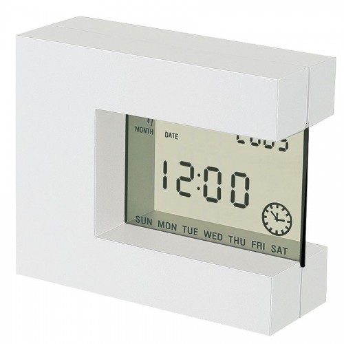Часы настольные 'Перевертыш' с календарем, будильником, таймером и термометром; 11х9,5х4см; пластик, белый