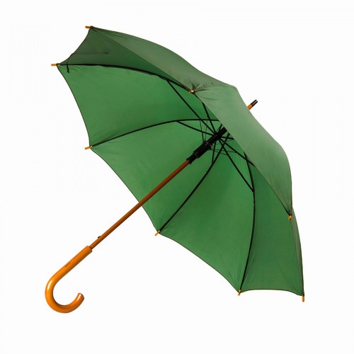 Зонт-трость механический, деревянная ручка, зеленый