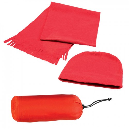 Флисовый набор 'Winter' шапка и шарф в чехле, красный