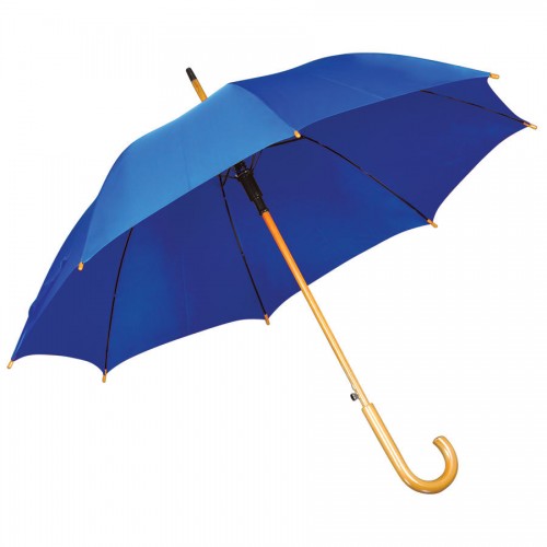 Зонт-трость с деревянной ручкой, полуавтомат, синий