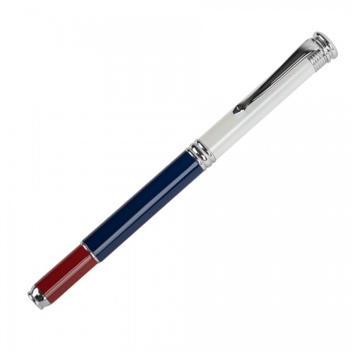 AMBASSADOR, ручка-роллер,  металл,  красно-синий-белый, белый, синий
