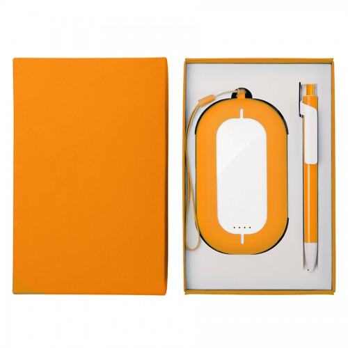 Набор SEASHELL-2: универсальное зарядное устройство (6000 mAh) и ручка в подарочной коробке, белый, оранжевый