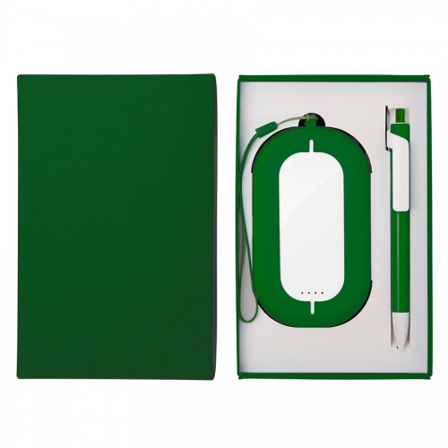 Набор SEASHELL-2: универсальное зарядное устройство (6000 mAh) и ручка в подарочной коробке, белый, зеленый