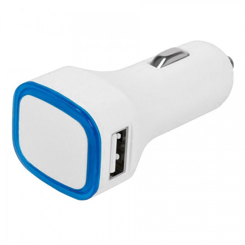 Автомобильный адаптер 'Mobicar' для зарядки мобильных устройств с подсветкой и двумя USB-портами, белый, синий