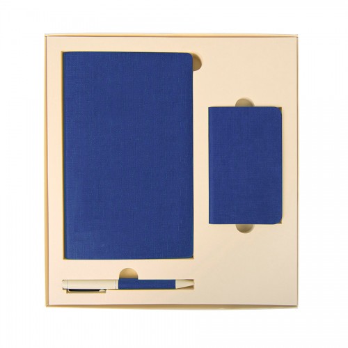 Набор подарочный PROVENCE: универсальное зарядное устройство (4000мАh), блокнот и ручка, синий, бежевый