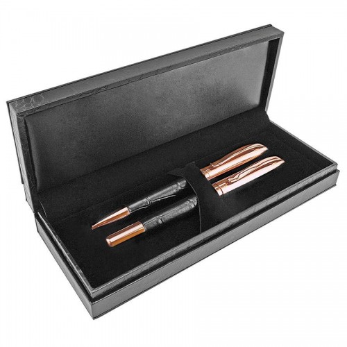 ALLIGATOR, набор: ручка шариковая и роллер в футляре, черный, розовое золото