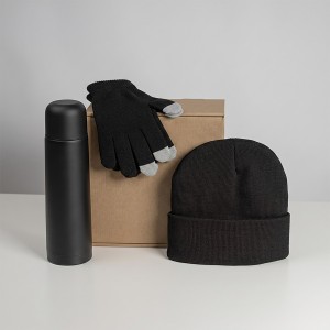 Набор подарочный GET WARM: перчатки, шапка, термос, черный