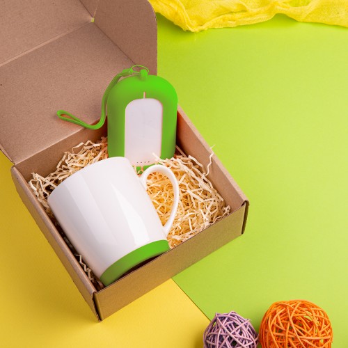 Набор подарочный MATISSE`TEAS: кружка, зарядное устройство, коробка, стружка, светло-зеленый, зеленое яблоко