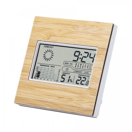 Часы настольные, метеостанция 'BEHOX', 13 x 13 x 2.4 см, бамбук, бежевый