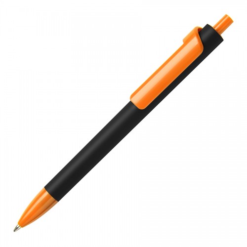 Ручка шариковая FORTE SOFT BLACK, черный/оранжевый, пластик, покрытие soft touch, черный, оранжевый