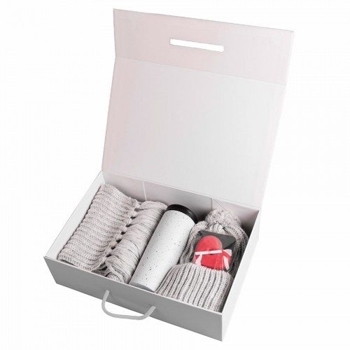 Подарочный набор WINTER DREAMS: коробка, шапка, шарф, термокружка, печенье с предсказанием, белый, белый, серый