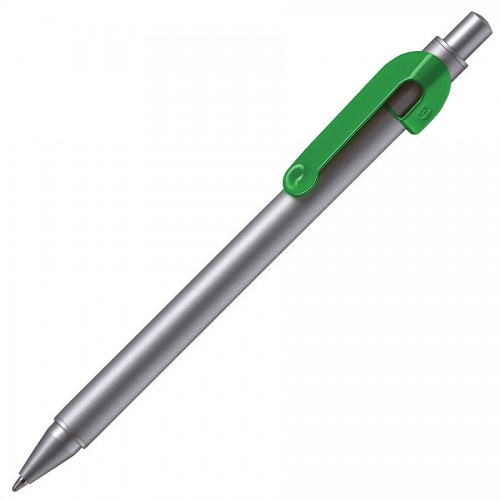 SNAKE, ручка шариковая, серебристый корпус, зеленый клип, зеленый, серебристый