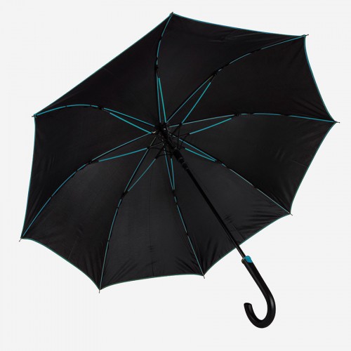 Зонт-трость BACK TO BLACK, полуавтомат, черный, голубой
