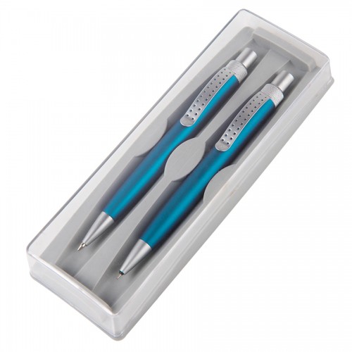SUMO SET, набор в футляре:ручка шариковая и карандаш механический, бирюзовый, серебристый