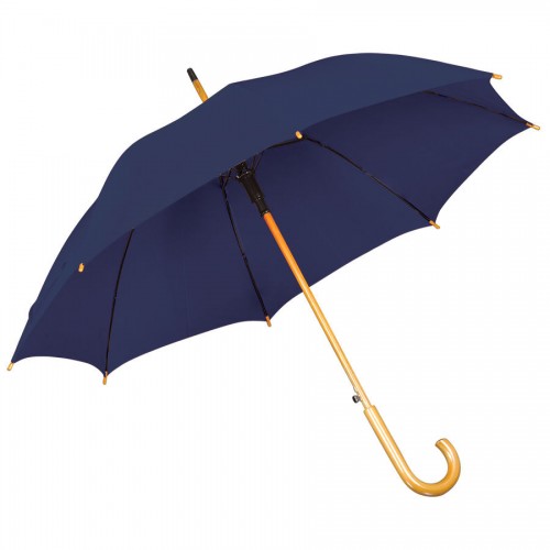 Зонт-трость с деревянной ручкой, полуавтомат, темно-синий