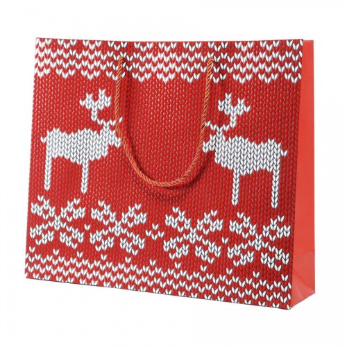 Пакет  большой 'Oh my deer', 43*32*11 см, флокированный, белый, красный
