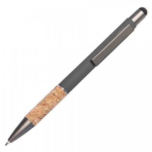 Ручка шариковая FACTOR GRIP со стилусом, серый меланж, темно-серый