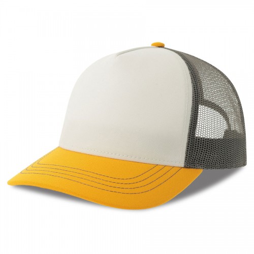 Бейсболка RAPPER CANVAS-S, 5 клиньев, пластиковая застёжка, белый, желтый, тёмно-серый